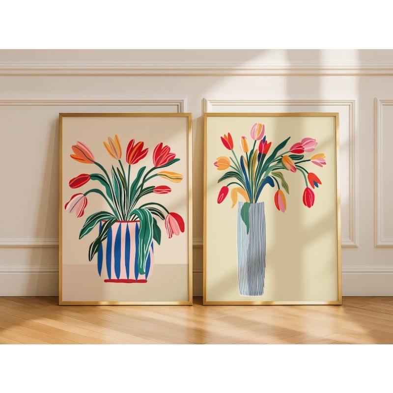 Home Office For Two - 2pcs Tulip Flowers Canvas Wall Art,