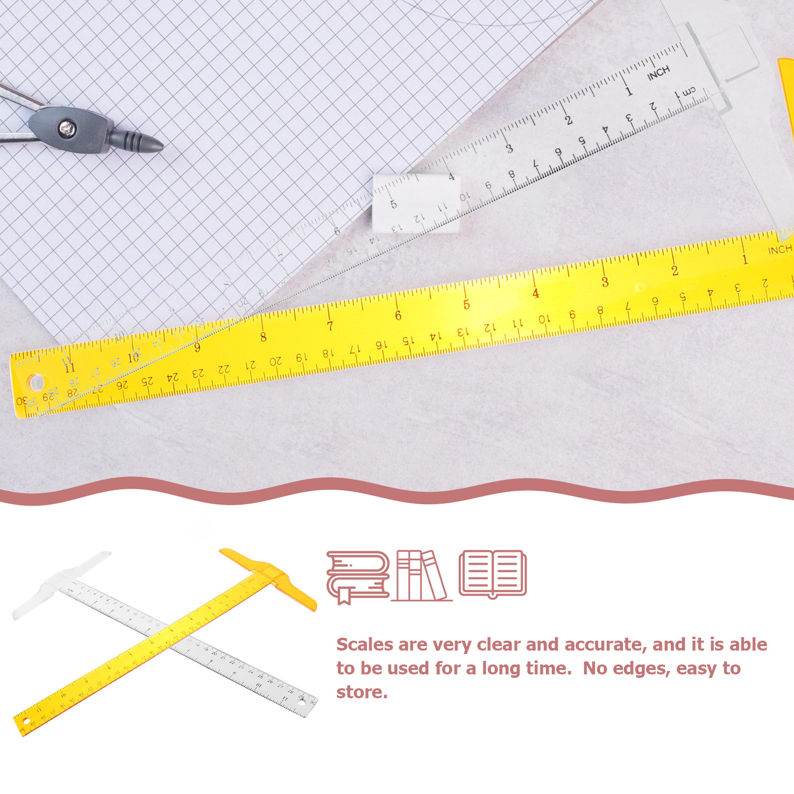 2Pcs T Shape Rulers Plastic Do - Home Office Student 评论和价格