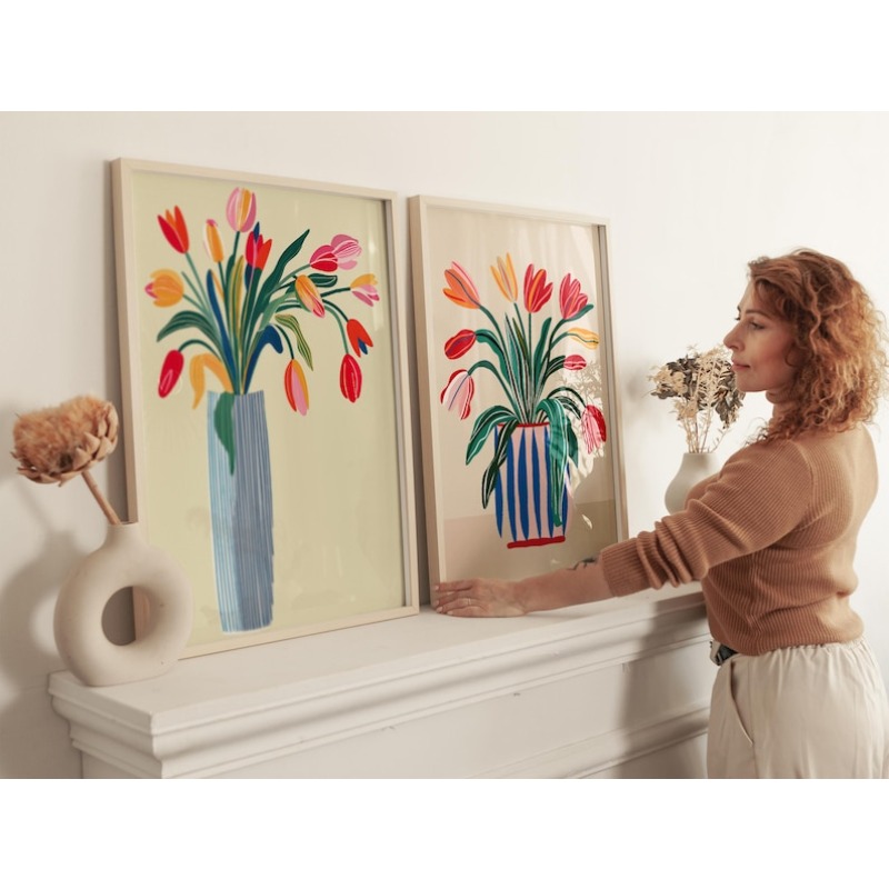 2pcs Tulip Flowers Canvas Wall - Home Office For Two 评论和价格